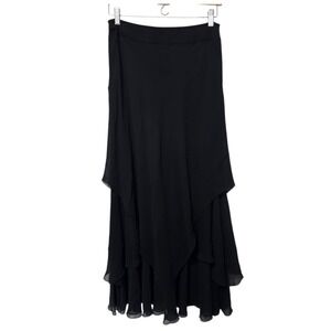 Carmen Marc Valvo Black Silk Tired Maxi Skirt Chiffon Whimsygoth Evening Size 10
